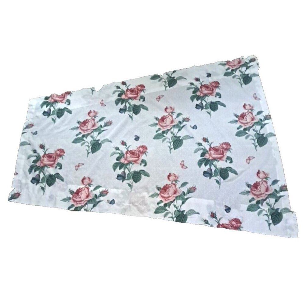 Westpoint Curtain Panel Pink Roses Swiss Dot Angled Cottage Shabby Chic 56x48